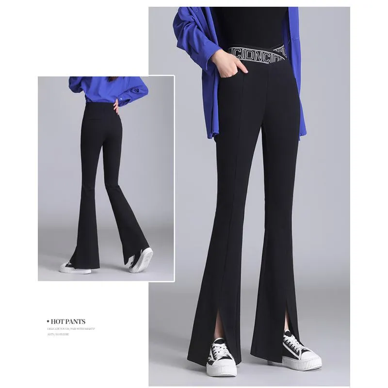 Petite Slit Bell-Bottoms Draping Split Floor-Length High-Waisted Pants