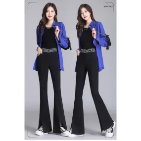 Petite Slit Bell-Bottoms Draping Split Floor-Length High-Waisted Pants