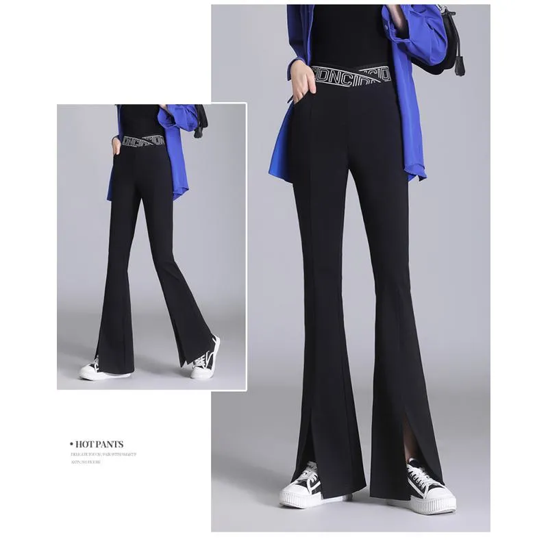 Petite Slit Bell-Bottoms Draping Split Floor-Length High-Waisted Pants