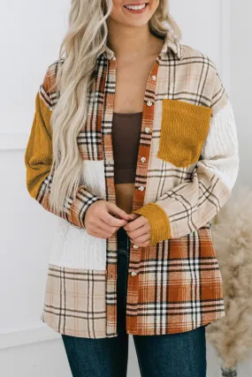 Plaid Color Block Patchwork Shirt Jacket with Pocket