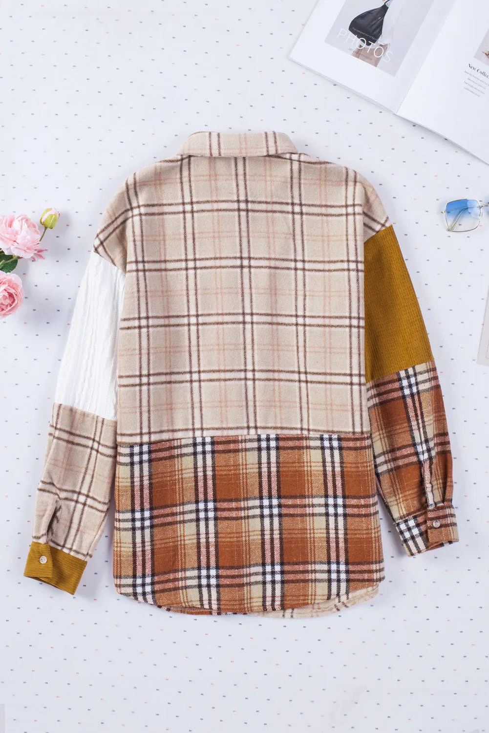 Plaid Color Block Patchwork Shirt Jacket with Pocket