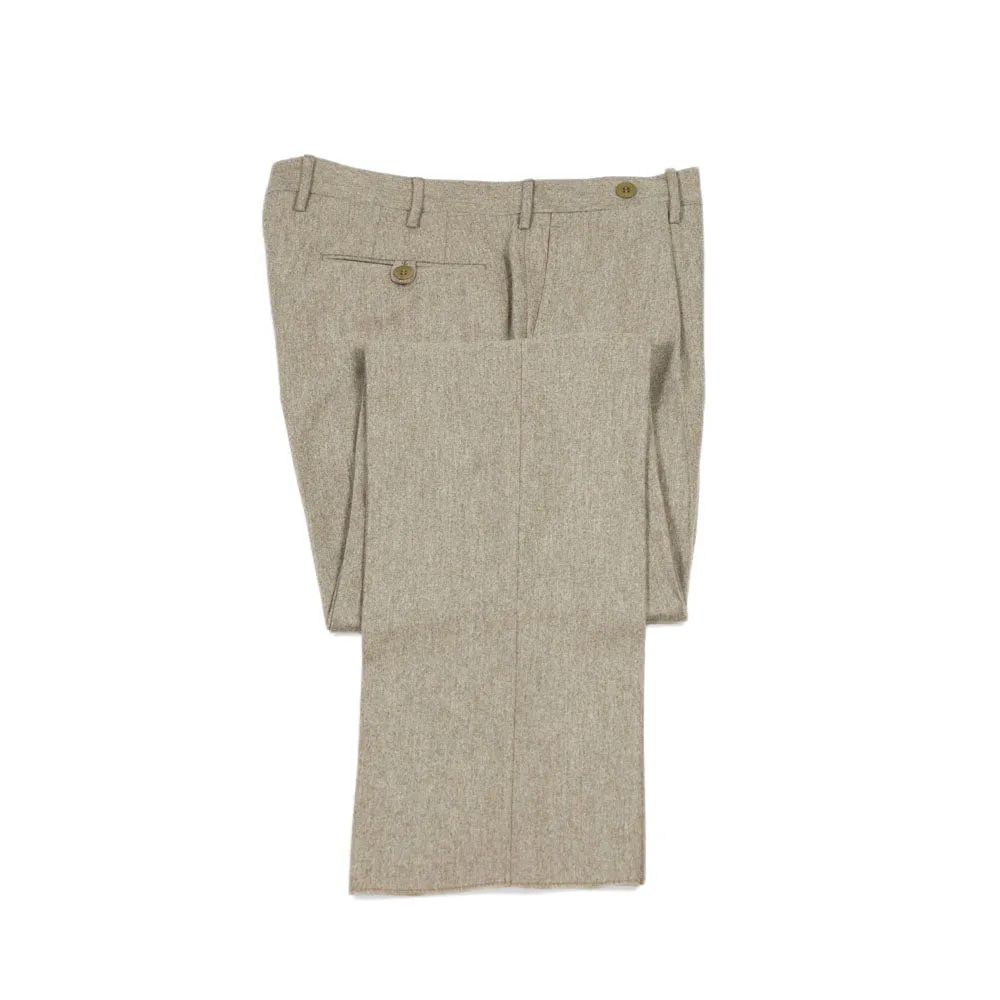 Pleated fawn wool flannel trousers