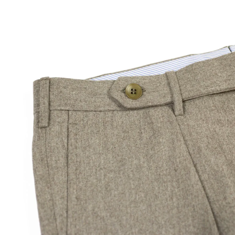 Pleated fawn wool flannel trousers