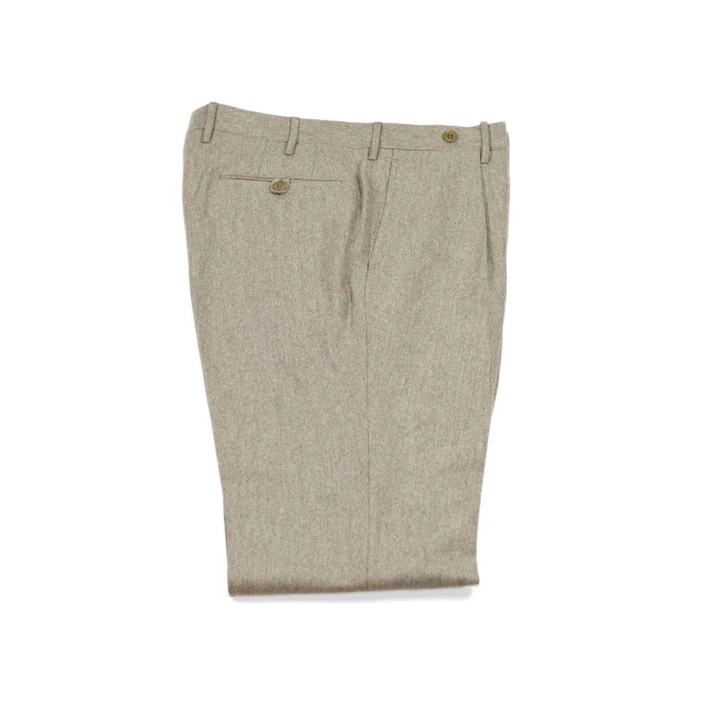 Pleated fawn wool flannel trousers