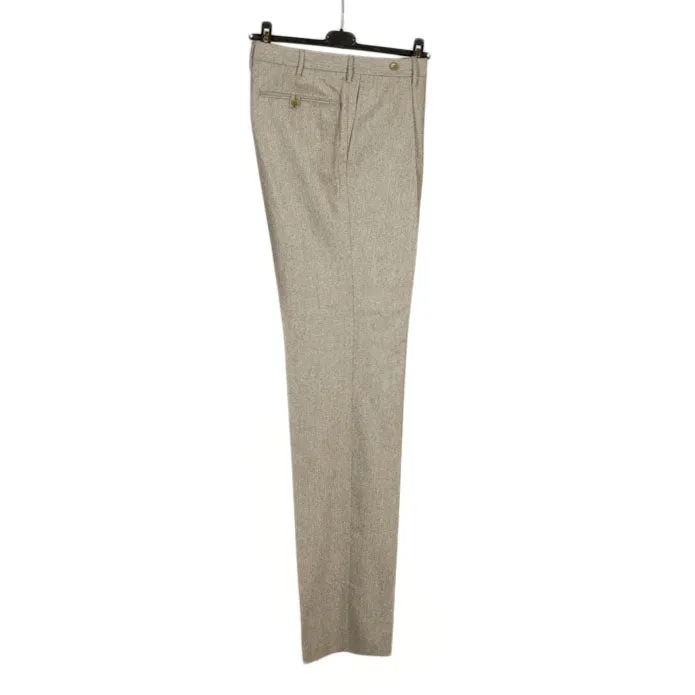 Pleated fawn wool flannel trousers