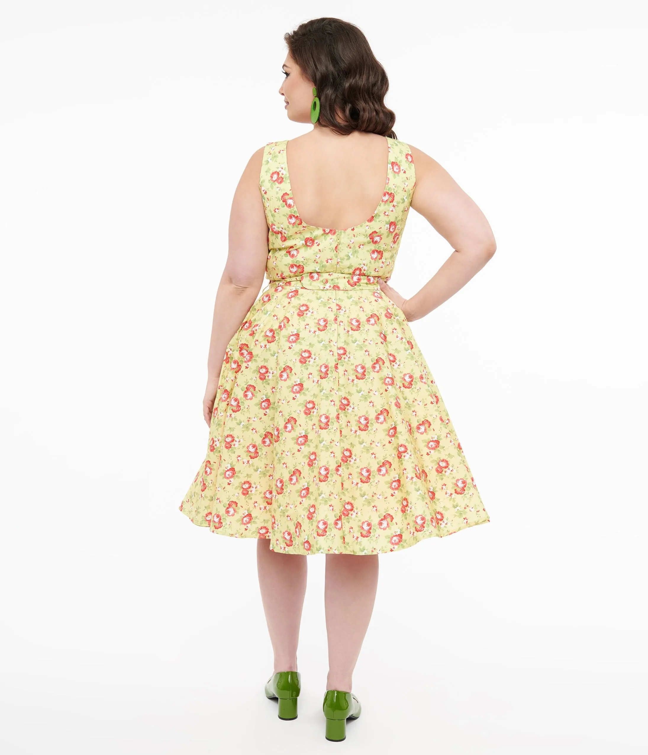 Plus Size 1950s Pistachio Green & Pink Floral Cotton Selda Swing Dress