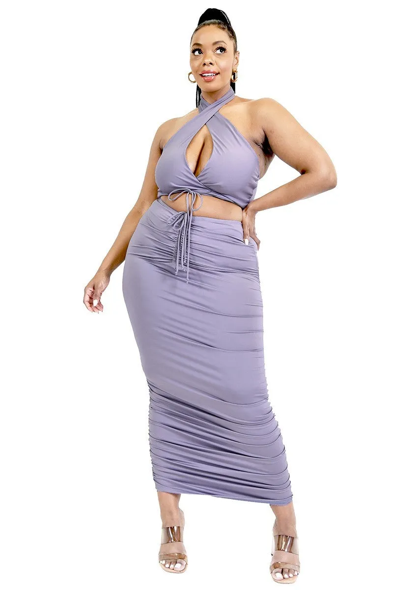 Plus Size Halter Top and Midi Skirt Set