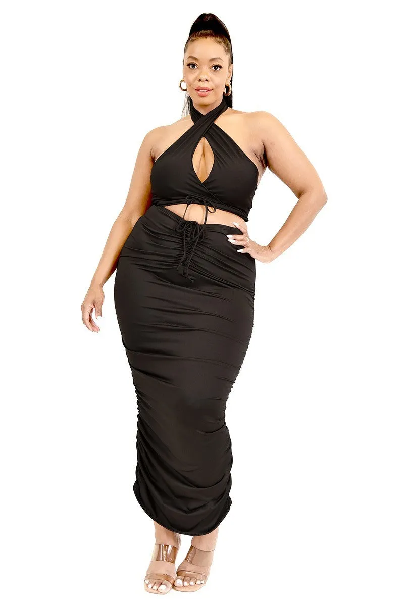 Plus Size Halter Top and Midi Skirt Set