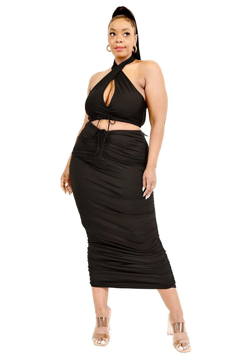 Plus Size Halter Top and Midi Skirt Set