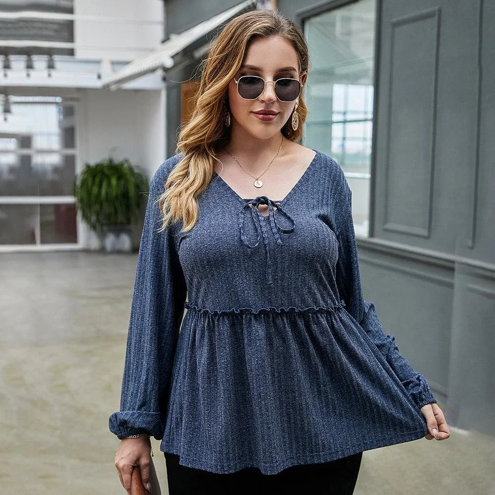 Plus Size Long Sleeves Ruffled Blouse