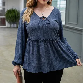 Plus Size Long Sleeves Ruffled Blouse