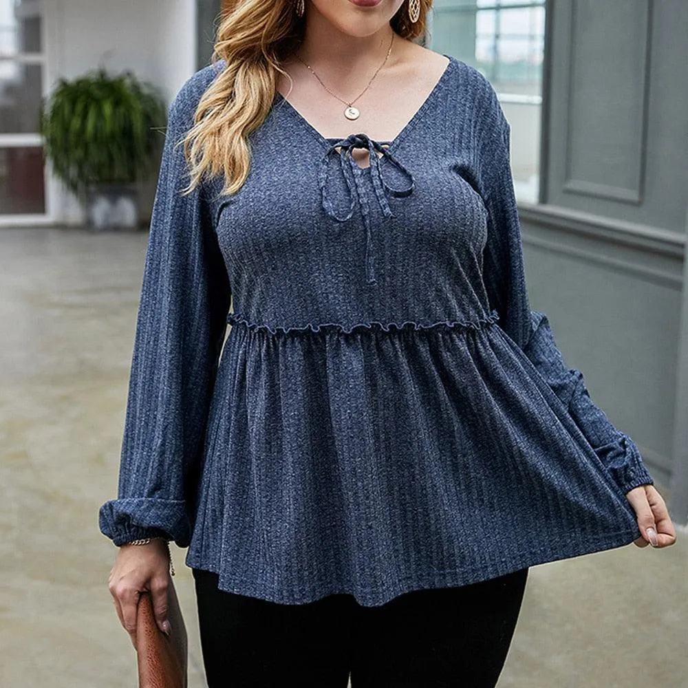 Plus Size Long Sleeves Ruffled Blouse