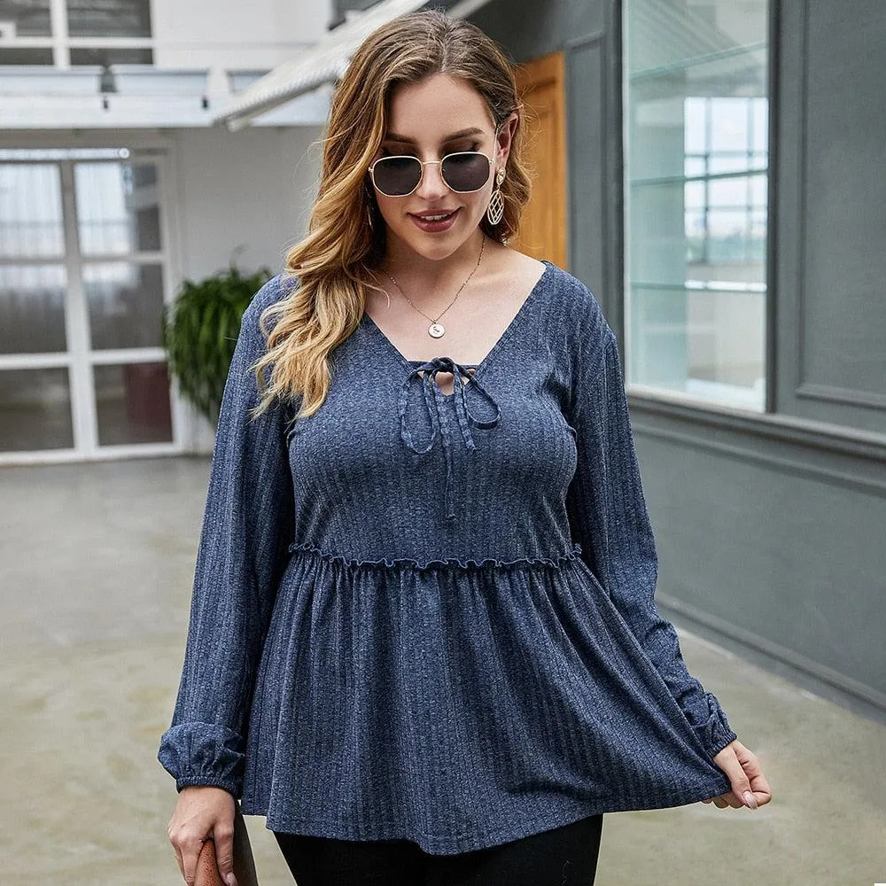 Plus Size Long Sleeves Ruffled Blouse