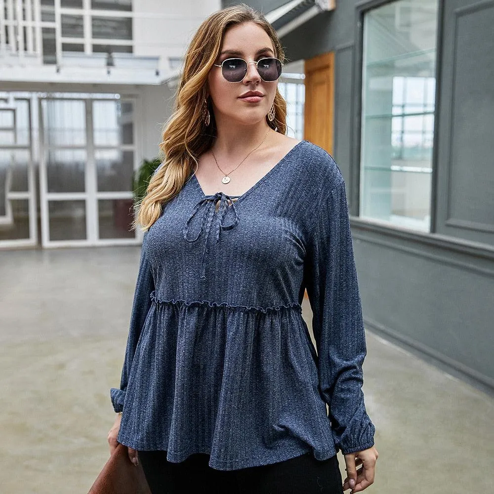 Plus Size Long Sleeves Ruffled Blouse