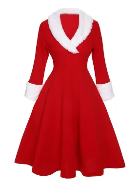 [Plus Size] Red & White 1950s Christmas Lapel Dress