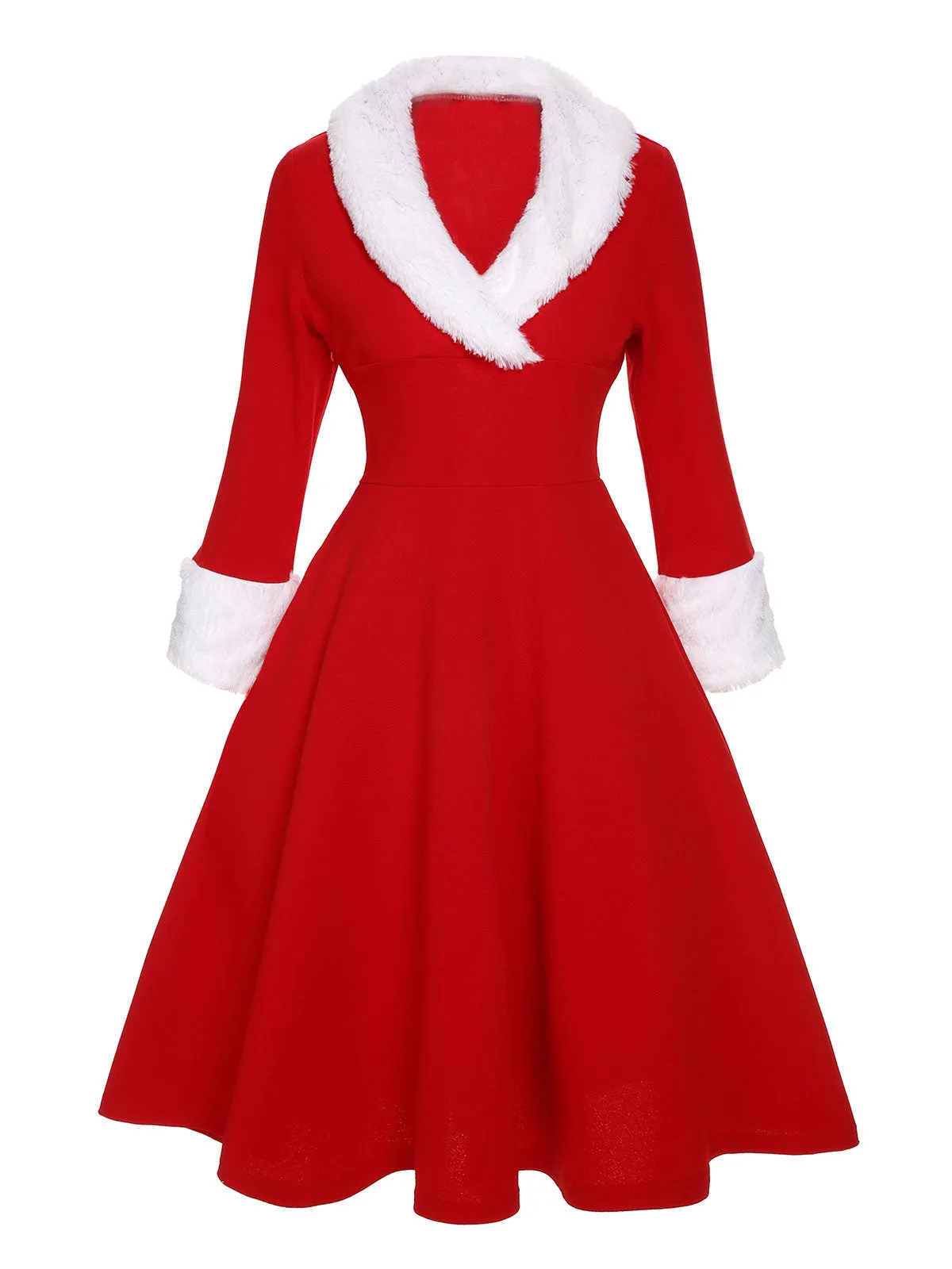 [Plus Size] Red & White 1950s Christmas Lapel Dress