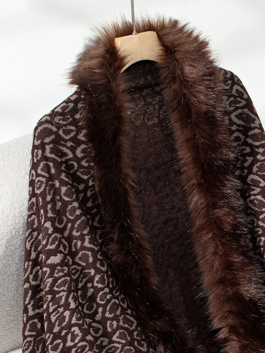 Plush Faux Fur Leopard Retro Fringe Oversized Poncho Knit Cardigan Jacket