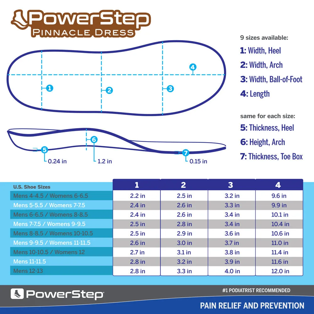 PowerStep Dress Insoles | Arch Pain Relief Orthotic for Dress Shoes