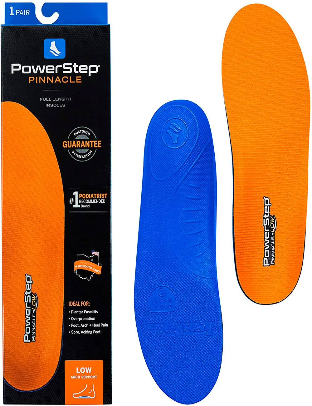 Powerstep Pinnacle Insole | Full Length Insoles Ideal for plantar fasciiitis | Color Orange | For Women and Men