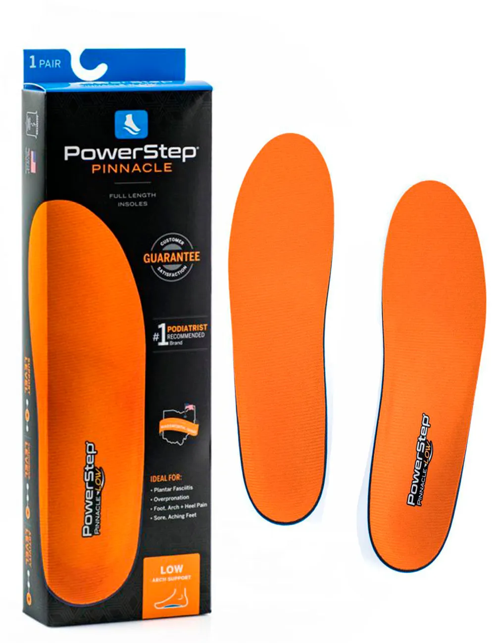 Powerstep Pinnacle Insole | Full Length Insoles Ideal for plantar fasciiitis | Color Orange | For Women and Men