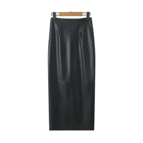 Pre Order:  Black Faux Leather Back Split Skirt