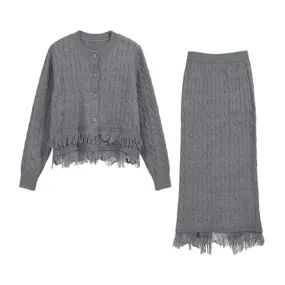 Pre Order:  Fringe Sweater Midi Skirt Knit Set