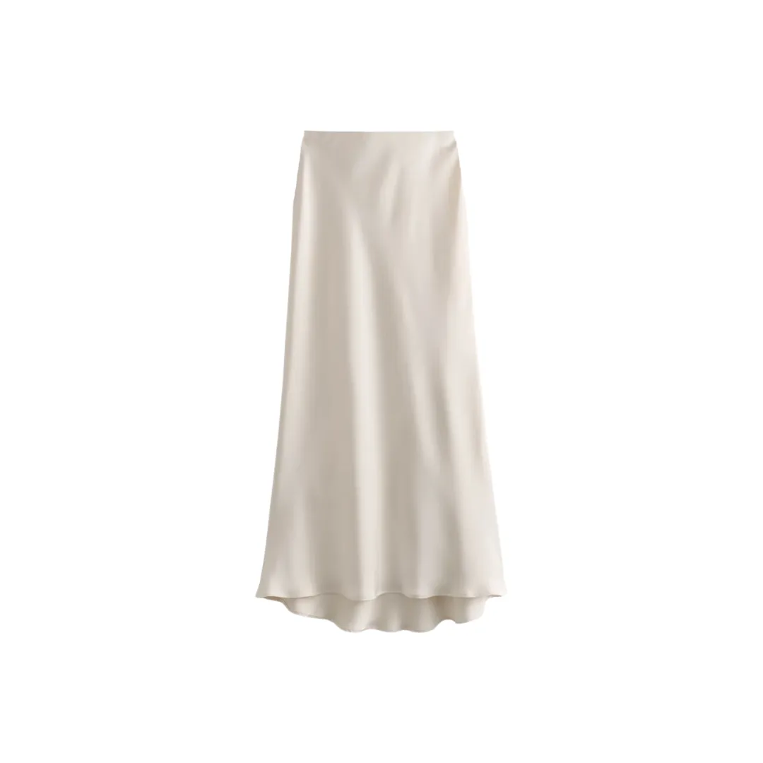 Pre Order: High Waisted Silk Satin Midi Skirt