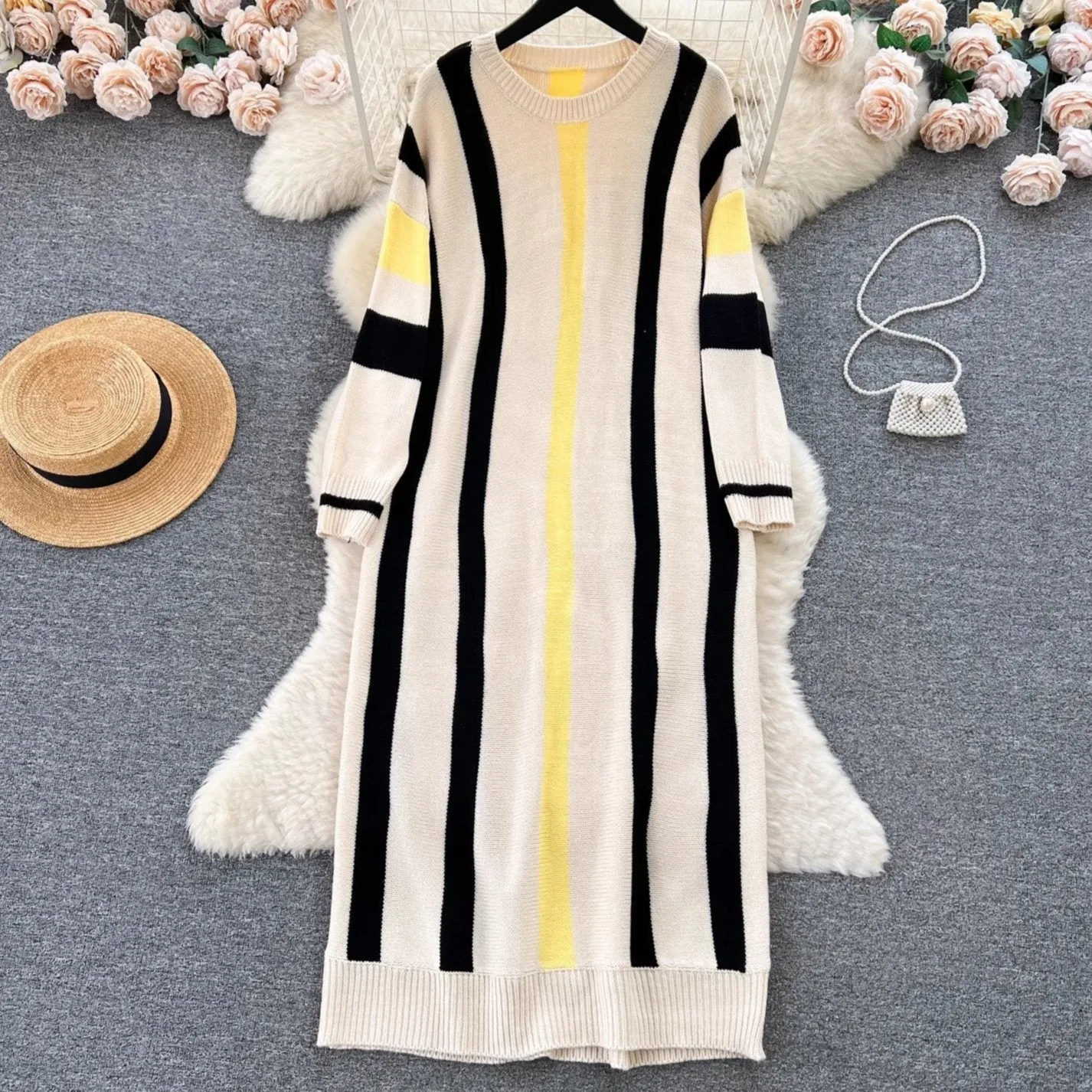 Pre Order:  Striped Long Sleeve Loose Knitted Dress