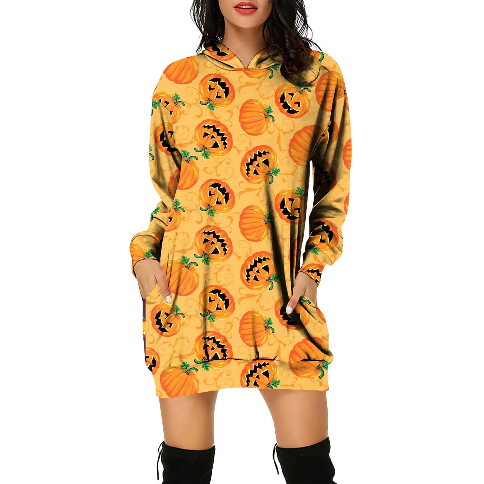 Pullover Hooded Sweater Dress Halloween