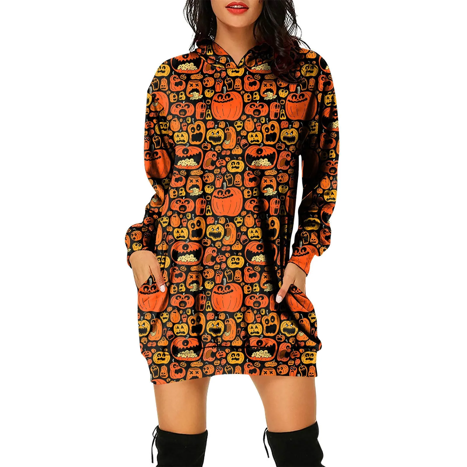 Pullover Hooded Sweater Dress Halloween