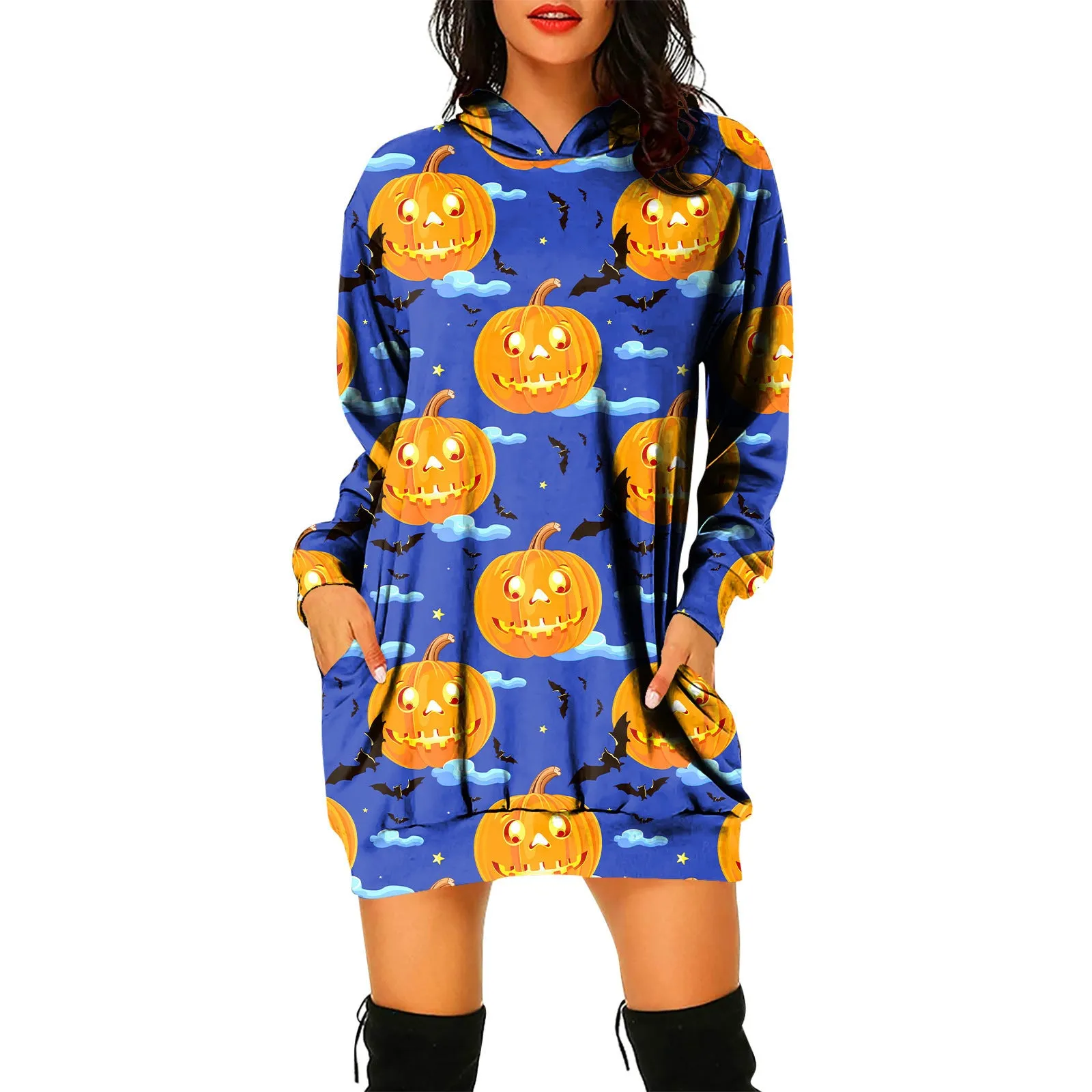 Pullover Hooded Sweater Dress Halloween