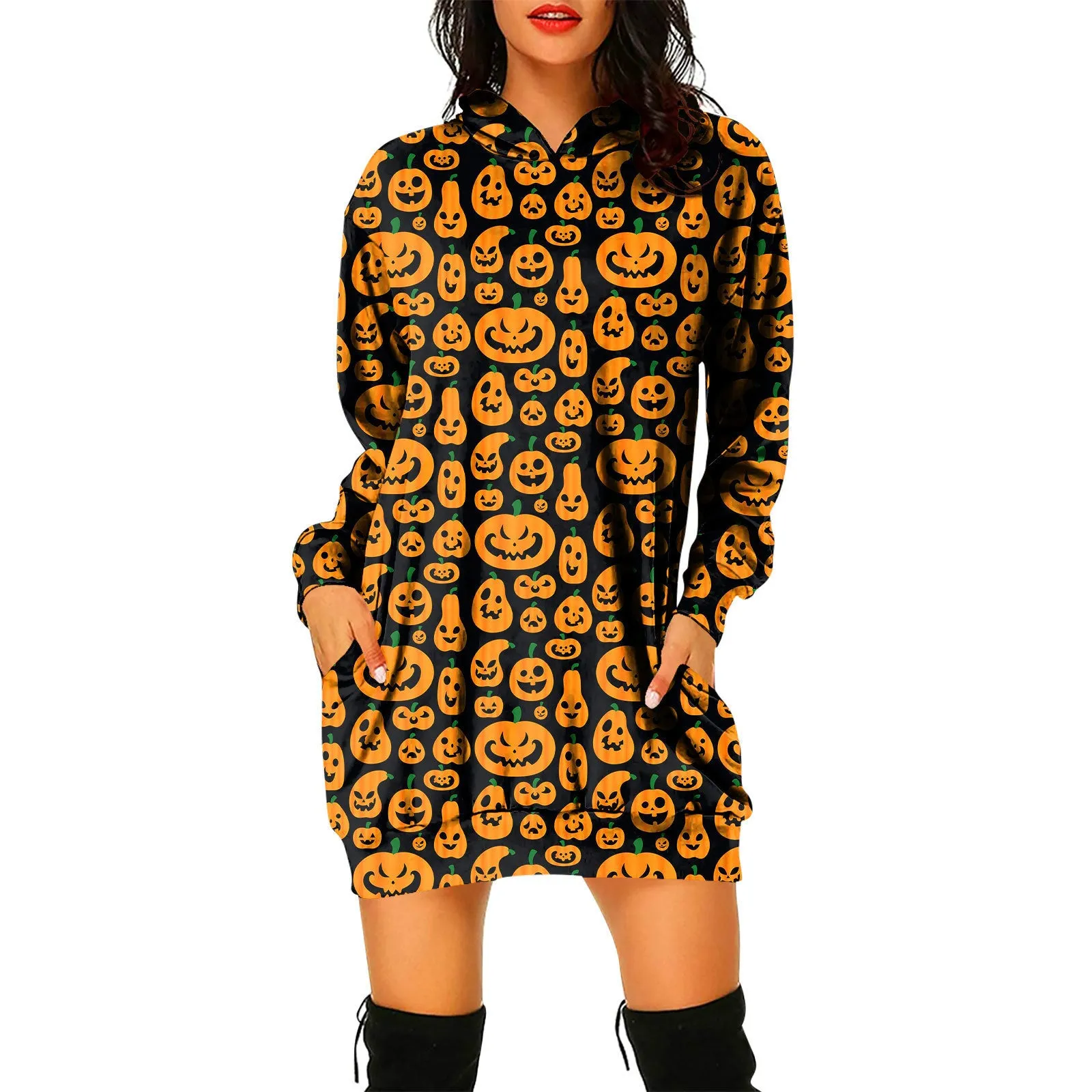 Pullover Hooded Sweater Dress Halloween