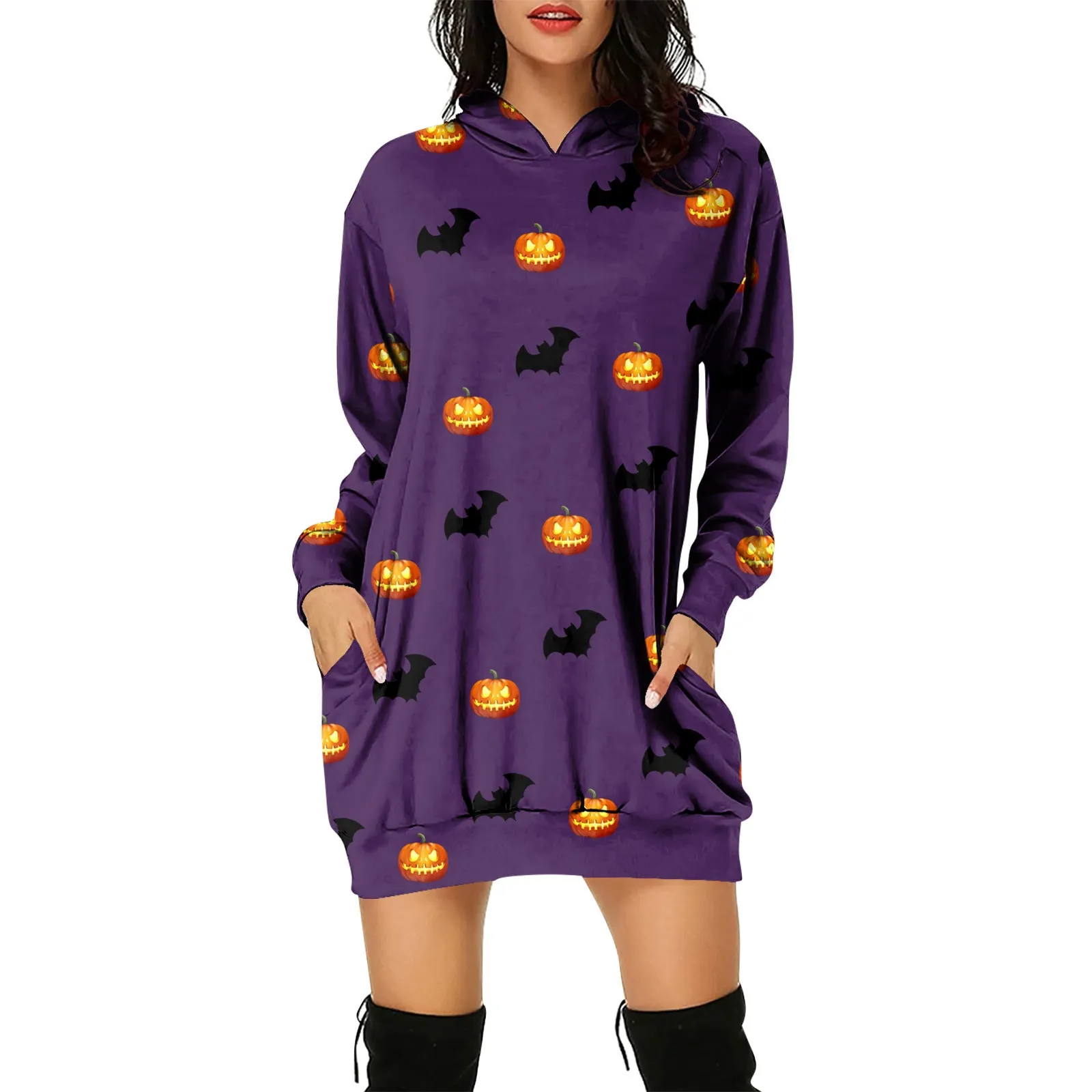 Pullover Hooded Sweater Dress Halloween