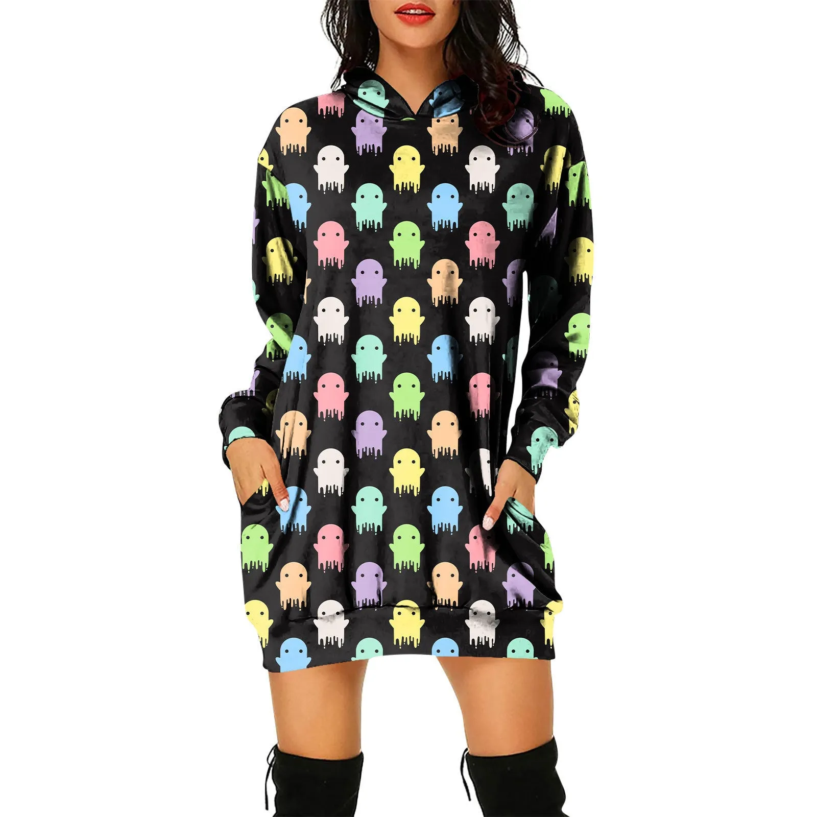 Pullover Hooded Sweater Dress Halloween