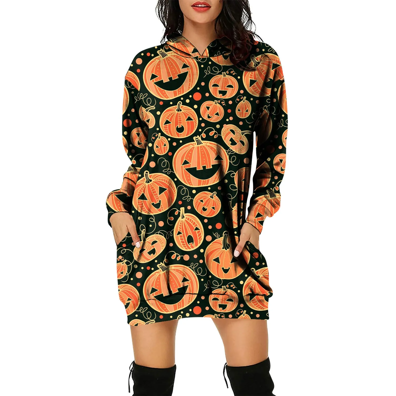 Pullover Hooded Sweater Dress Halloween