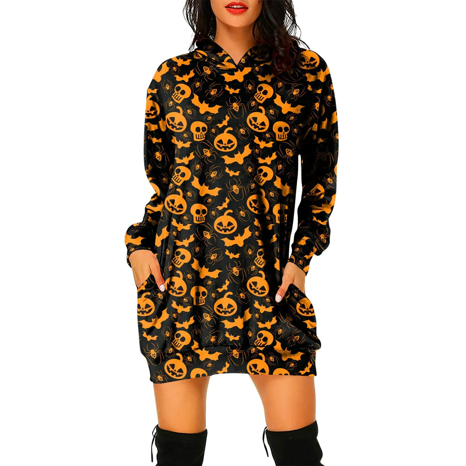 Pullover Hooded Sweater Dress Halloween