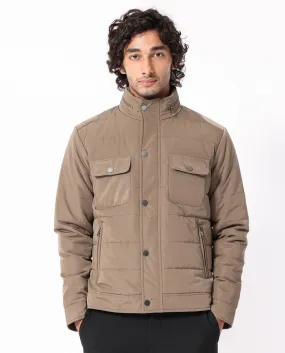 Rare Rabbit Men's Anbr Khaki Plain Quilted Utility Jacket