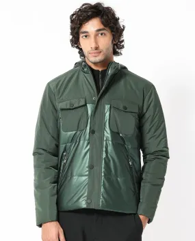 Rare Rabbit Men's Ragon Dark Green Two-Tone With Detachable Hood Metallic Jacket