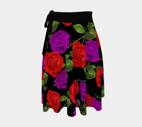 Red Rose Purp Women's Wrap Skirt - Black