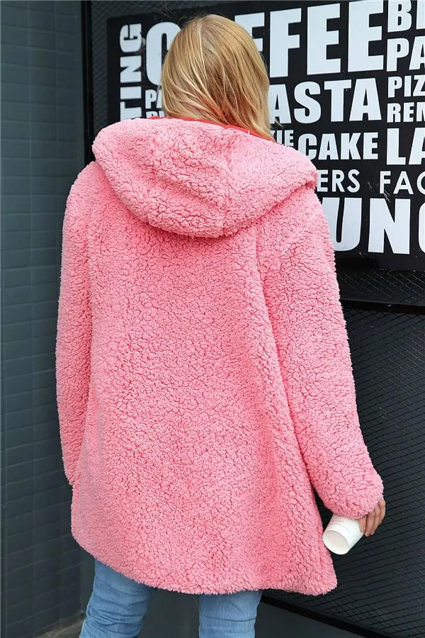 Reversible Faux Lambswool Thick Jacket - Pink/Red