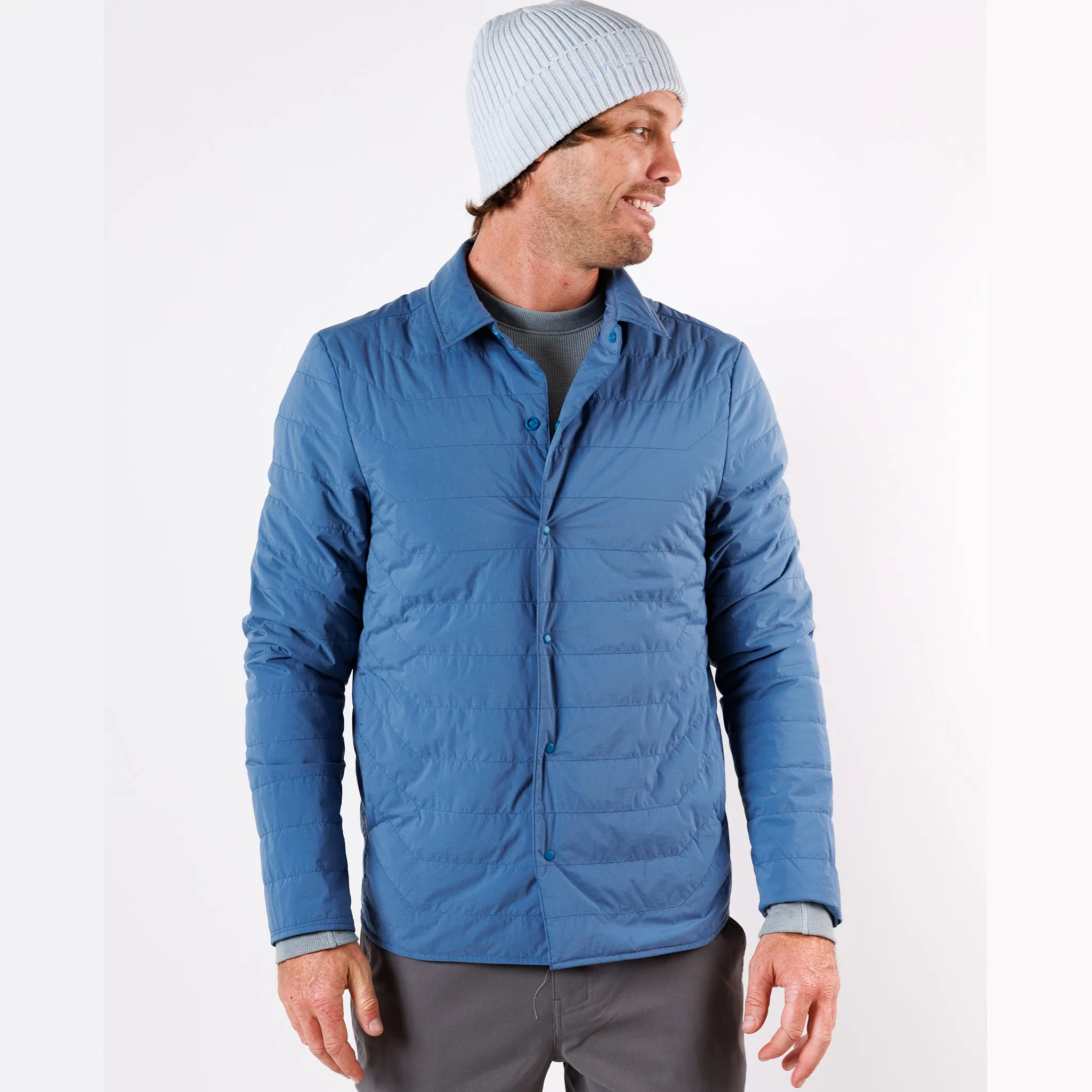 Reversible Insulated Shirt Jacket in Dusty Blue