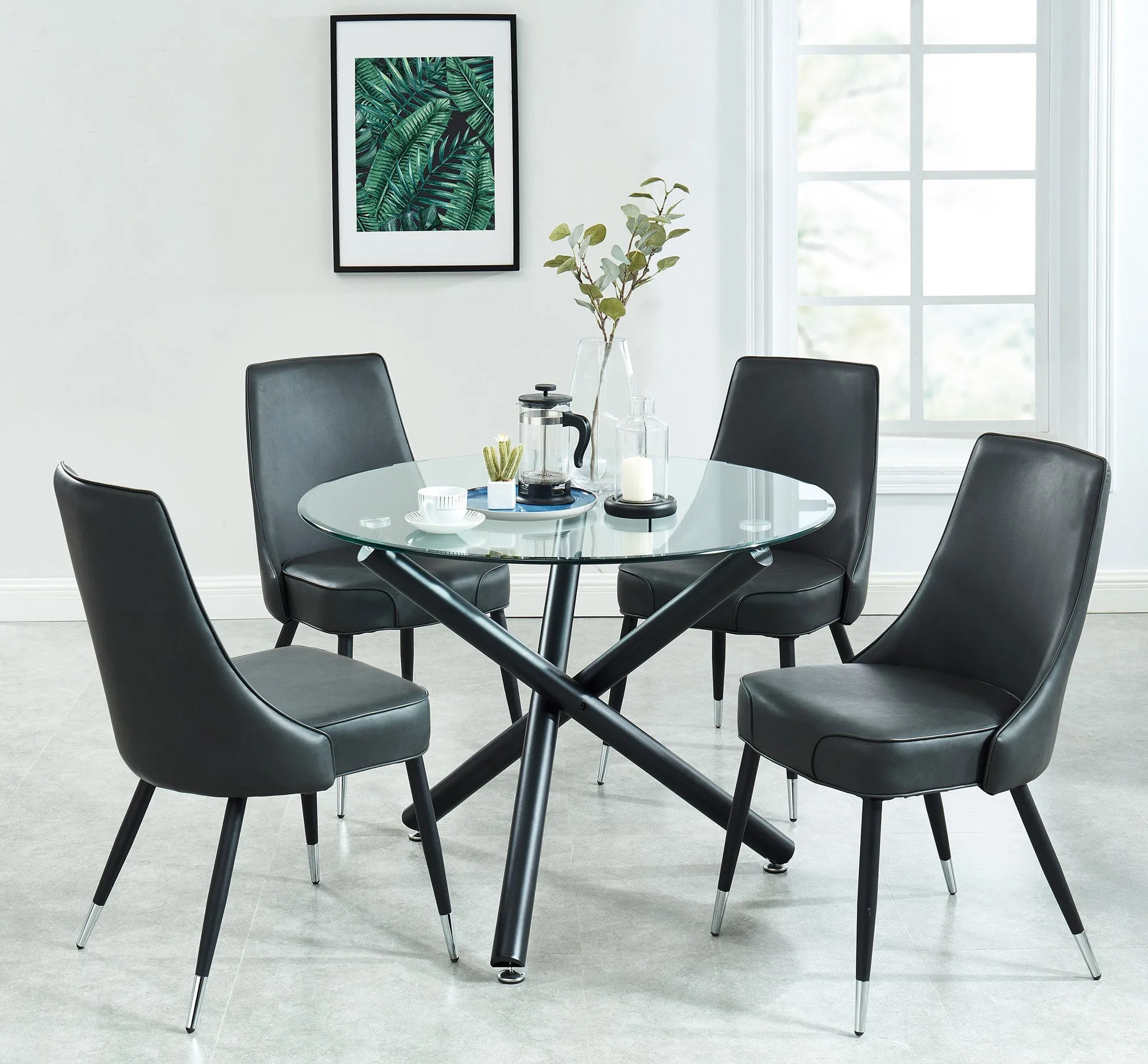 Round Glass Dining Table Rocca Black