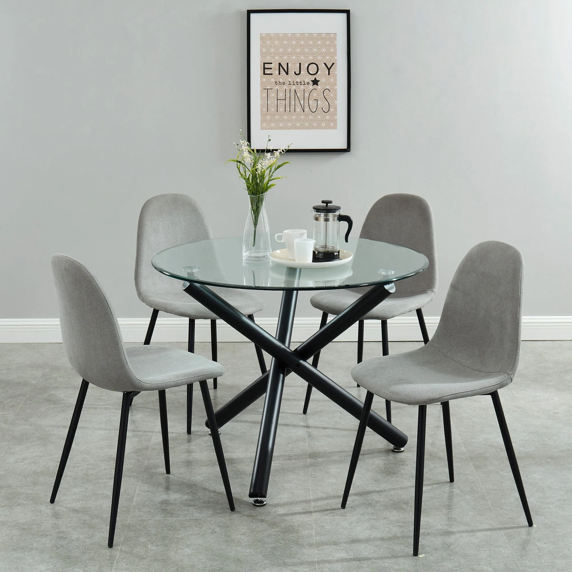 Round Glass Dining Table Rocca Black