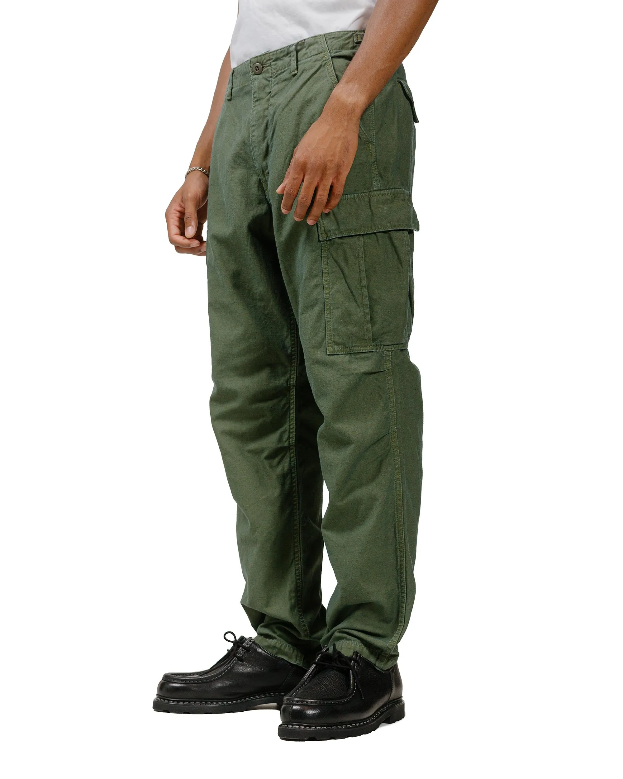 Sage de Cret Lost & Found Cotton/Linen Back Satin Cargo Trouser Olive