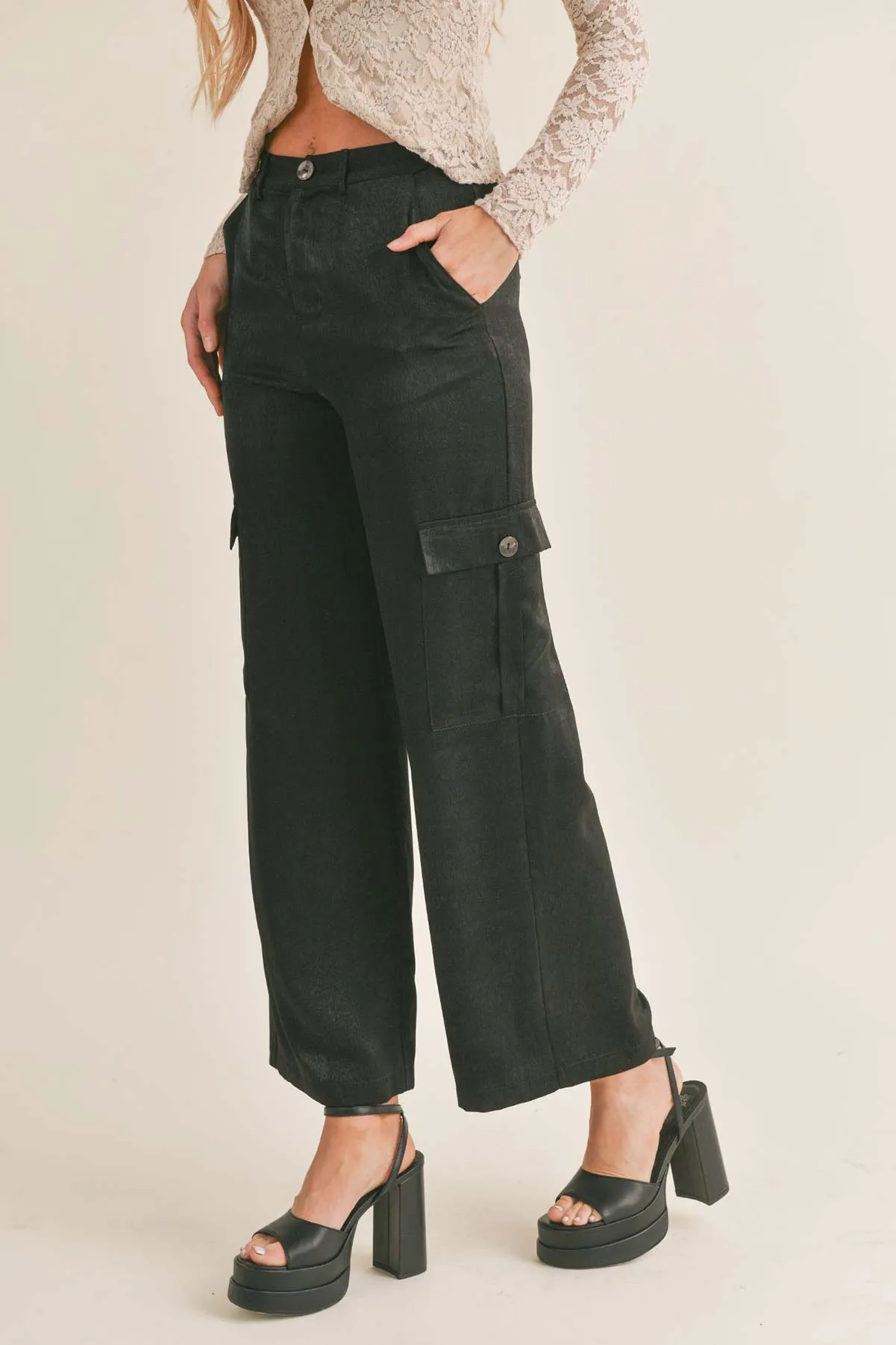 Sage the Label Aphrodite Low Waist Cargo Pant in Black