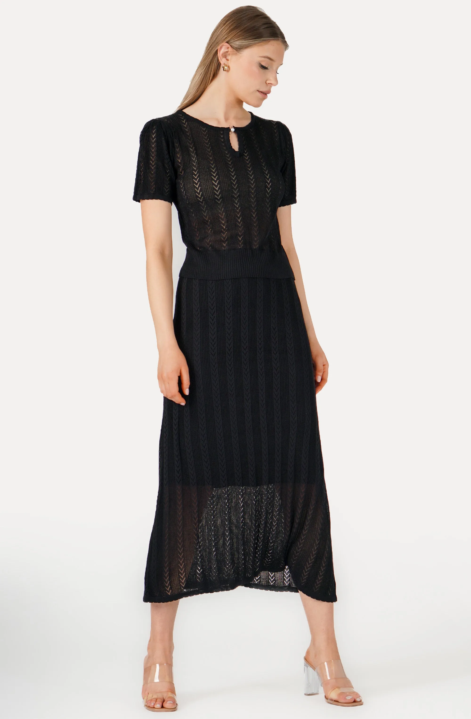 Short Sleeve See-Through Embossed Knit