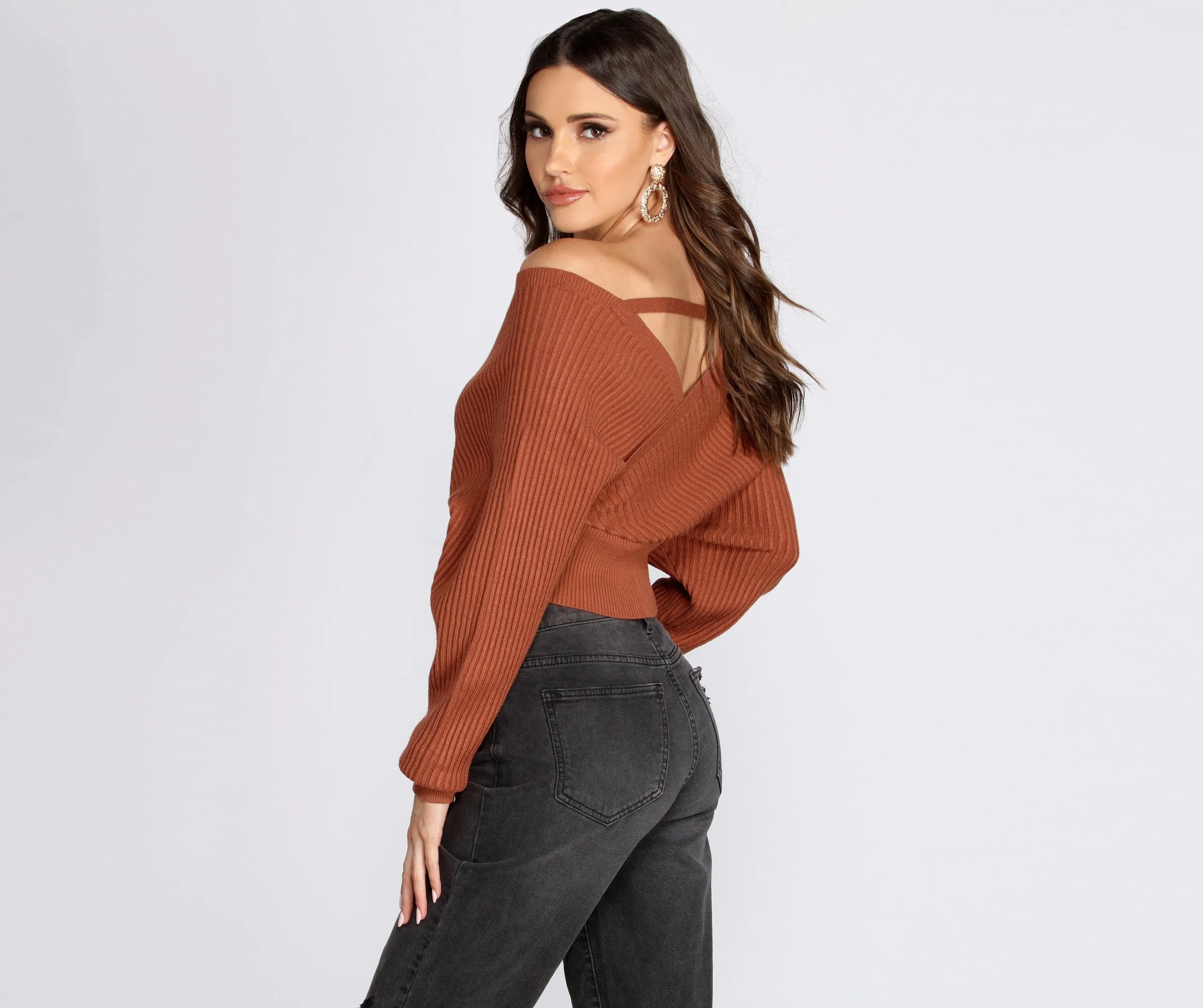 Show Those Shoulders Surplice Sweater