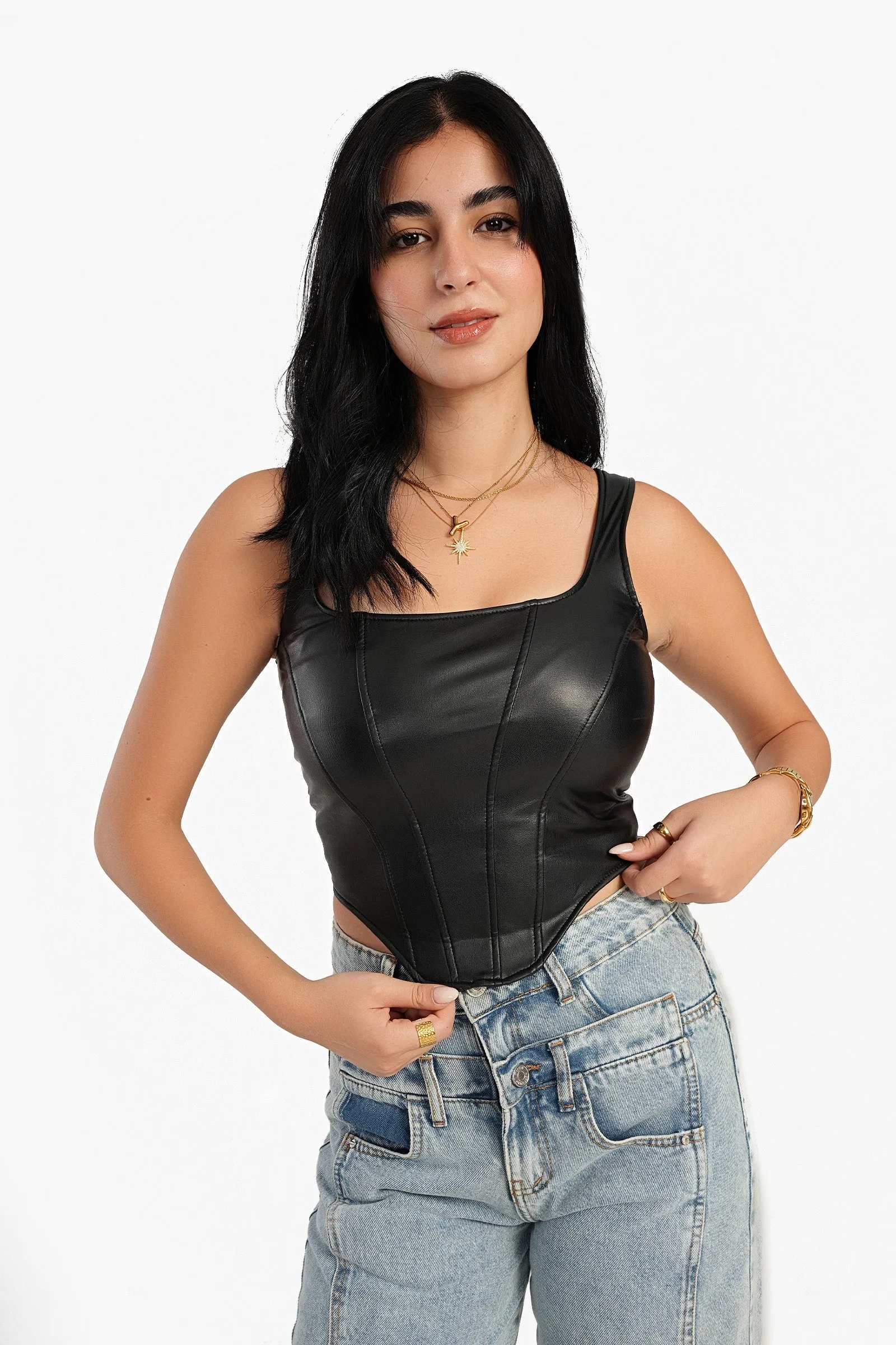 Sleeveless Leather Corset Top