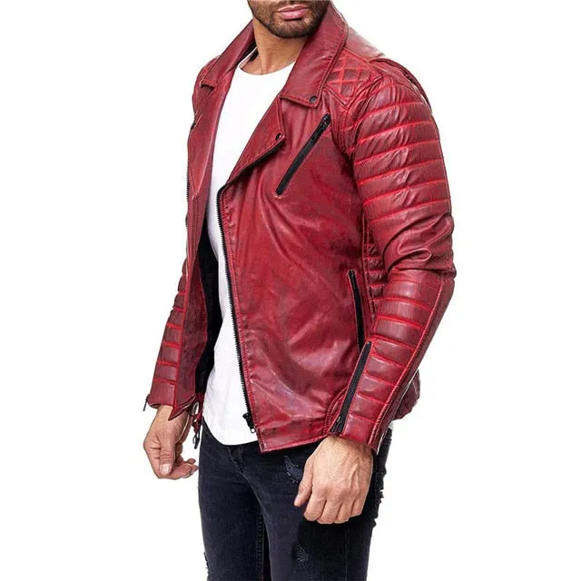 Slim Pleated Pure Color Casual Sporty Men Leather Jacket