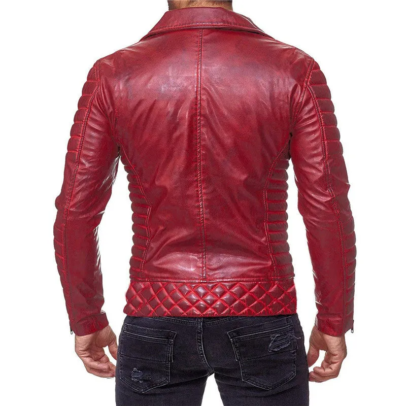 Slim Pleated Pure Color Casual Sporty Men Leather Jacket